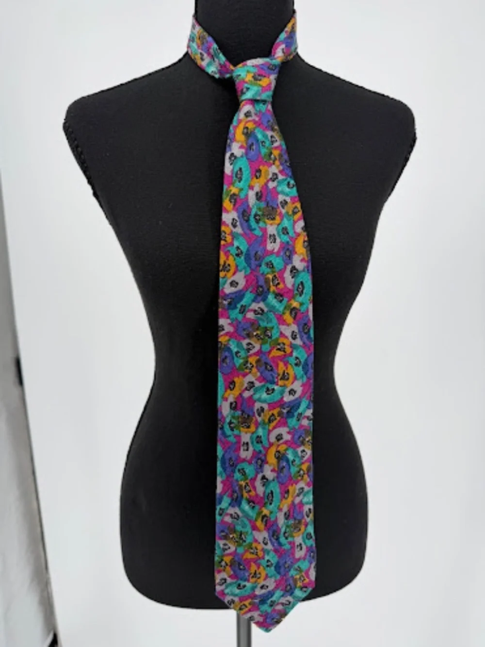 Vintage Emanuel Ungaro Paris Colorful Abstract Floral Silk Necktie